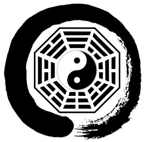 Van buiten naar binnen de symbolen voor zen, itjing en yinyang